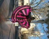 Upcycled Sweater Coat  Elf Hood Romantic Intense Pinks and Black Long Duster length