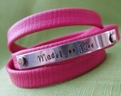 Personalized Mommy Bracelet - Leather Wrap Bracelet in Hot Pink with Nickel Silver Plate - Hand Stamped Jewelry