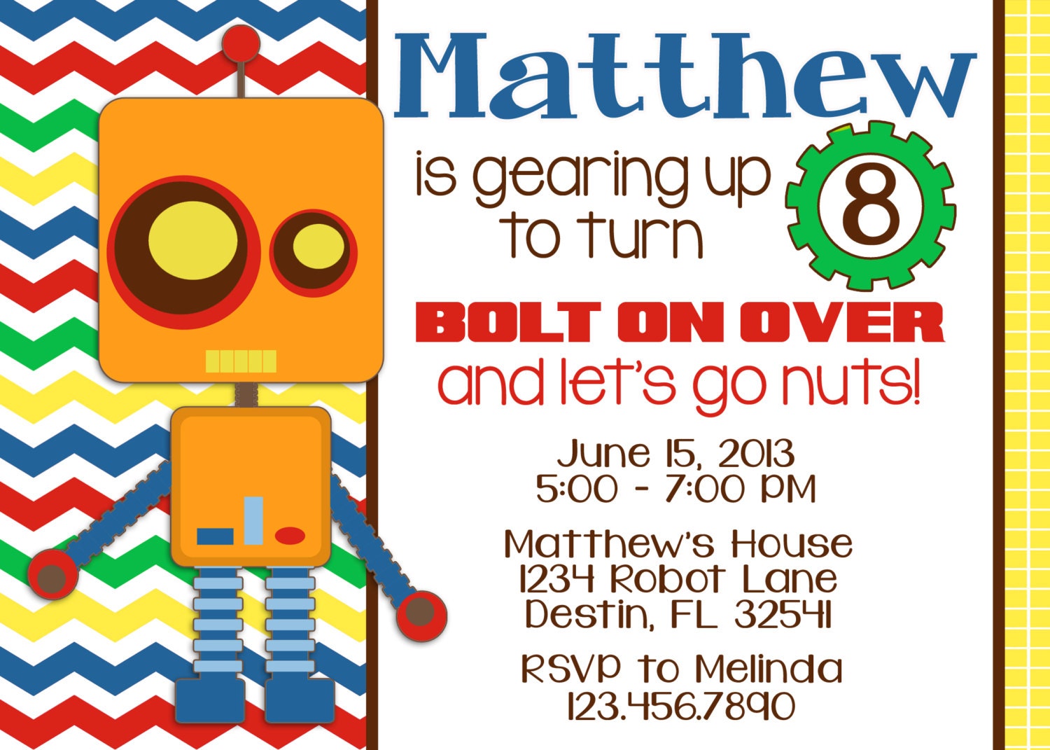 Robot 5x7 Invitation - Boy Birthday Party - PRINTABLE Il_170x135