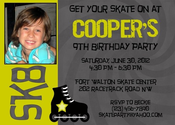 Skater Boy 5x7 Photo Birthday Party Invitation - Printable Il_570xn