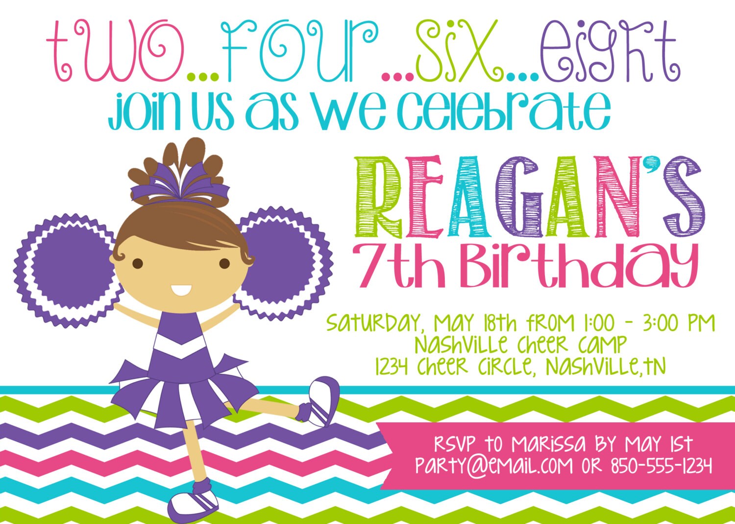 CHEERLEADER Birthday Party 5x7 Invitation By PartySoPerfect