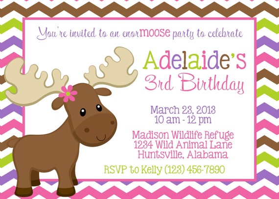 Miss Moose 5x7 Invitation - Girl Birthday Party - PRINTABLE Il_570xn