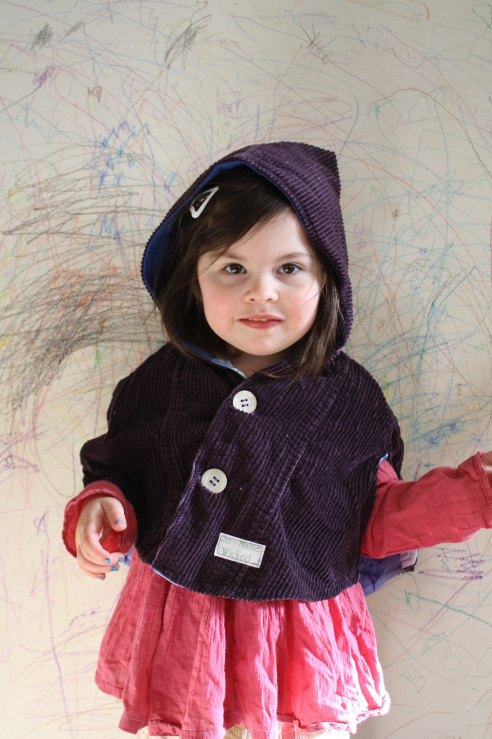 Girl's Cape, Eco Friendly, Upcycled Purple Corduroy, One of a Kind
