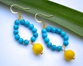 Turquoise Beads . Yellow Wood . Hoops . Earrings