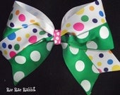 7" Green and Multi Polka Dot Cheer Style Bow 3" Wide Ribbon
