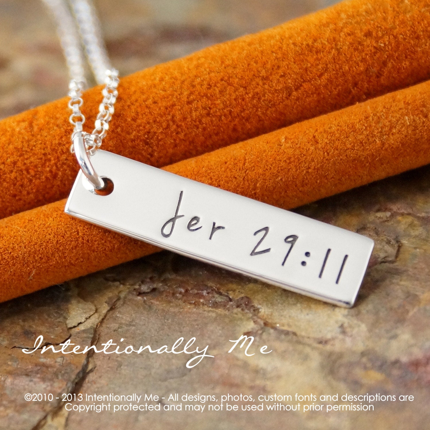 Hand Stamped Necklace - Personalized Jewelry - Custom Name Tag - Vertical Tag Necklace - My Favorite Bible verse