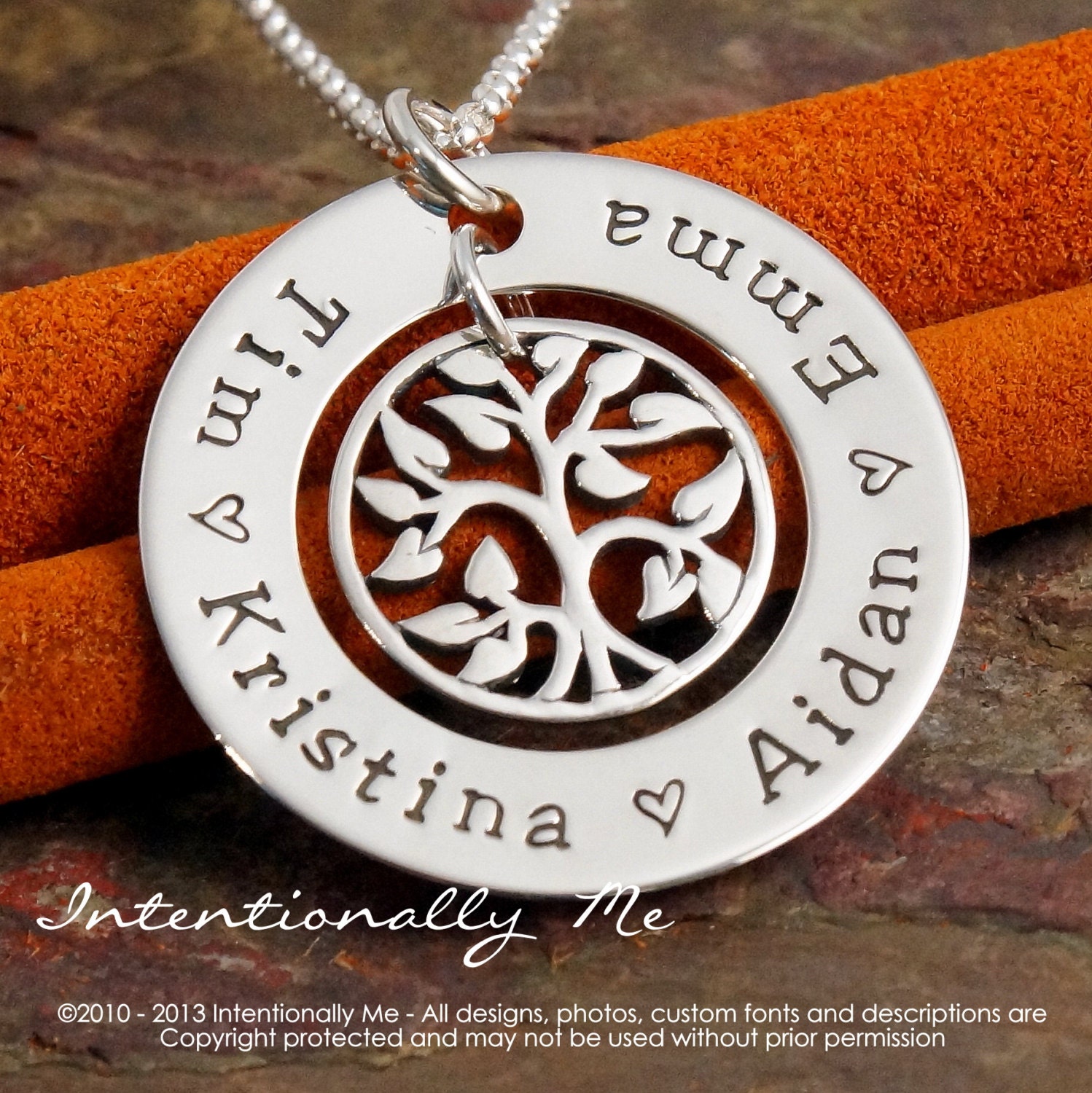 Personalized Mommy Jewelry - Hand Stamped Family Tree Necklace - Sterling Silver - My Family Deluxe  (Small Washer)
