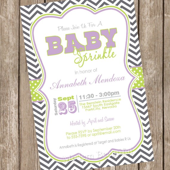 Sprinkle Baby Shower Invitation Purple and Green Chevron Printable Personalized Il_570xn