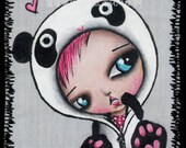 Big Eye Art Print Signed Panda Girl Girl by Lizzy Love apprx 5x7