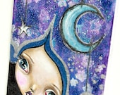 ACEO Mixed Media Original Hand Painted Twinkle Twinkle Art Card Glows In The Dark