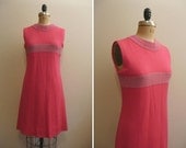 Vintage 1960s Mod Dress 60s Silver and Pink Knit