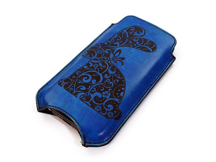 Personalized iPhone Leather Sleeve- Floral Bunny