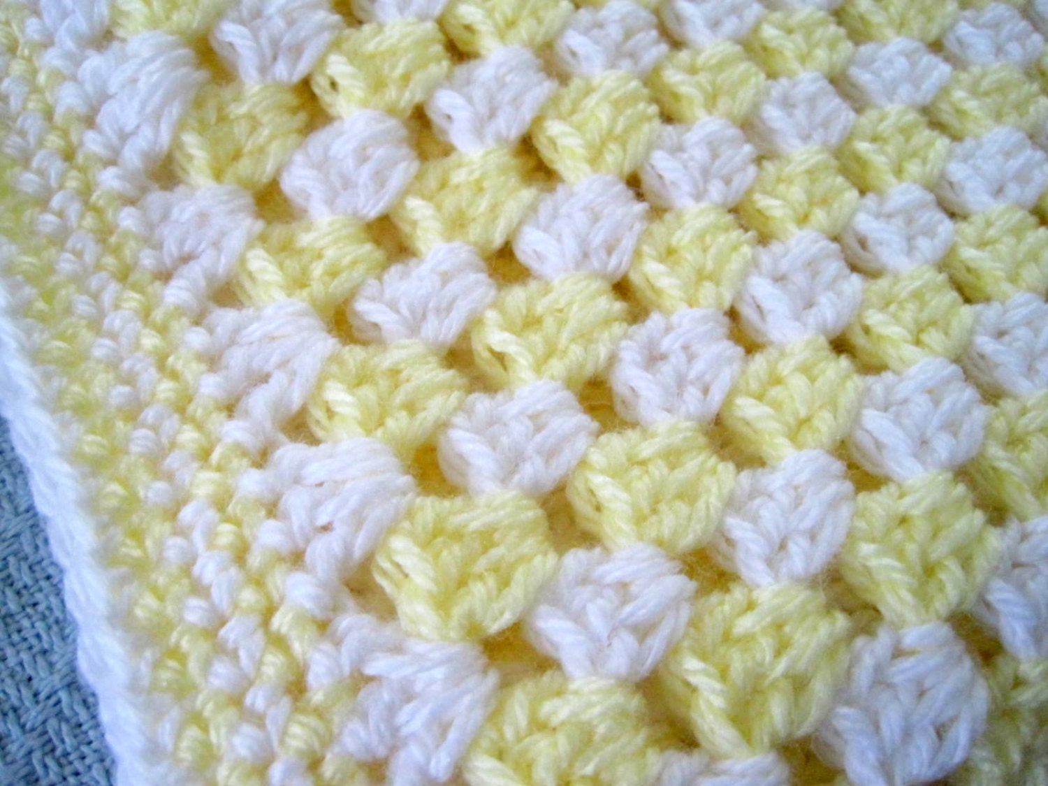 Crochet granny square baby blanket yellow white stroller lap crib afghan baby boy girl handmade