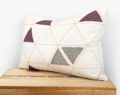 Geometric pillow cover - Hand printed pillow - Minimalist - Tangerine, grey and plum triangles on white canvas - 12x18 lumbar pillow case - ClassicByNature