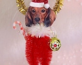 SALE Dachshund (Longhair) Christmas Ornament Feather Tree