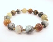 Amazonite Stretch Stacking Bracelet, Mint, Sea Green, Tan, Gray, Peaceful, Calm, Rust, Black, Brass