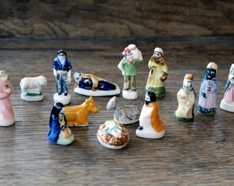 Nativity .Vintage French Santon .Nativity set. Vintage French miniature figurines. Feves .Provence. Collectibles .