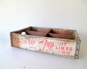 Vintage 7UP Crate, Wood White and Red with Metal Bracing 7 UP Box, with Dividers