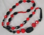Vintage Glass Beads Reclaimed Black Red Faceted Oval Round Chunky