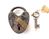 Heart Padlock with Skeleton Key wedding decor ring pillow alternative ring holder love lock gifts for her for him heart lock rustic home
