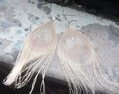 Blingy Bleached Peacock Feather Earrings with Swarovski Crystal