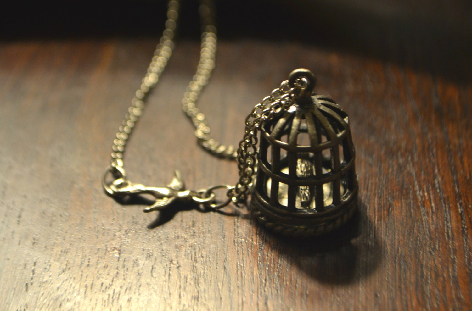 Fly Free Sparrow Charm Bird Cage Pendant Necklace