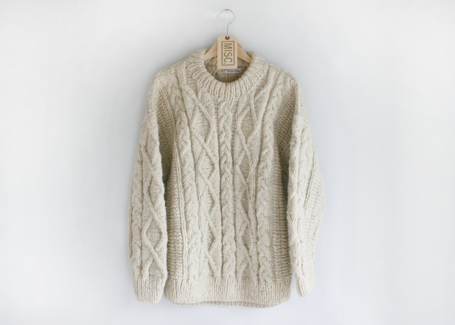 50% OFF SALE - Vintage La Paz Co. Cream White Cable Knit Fisherman's Oversize Women's Wool Sweater