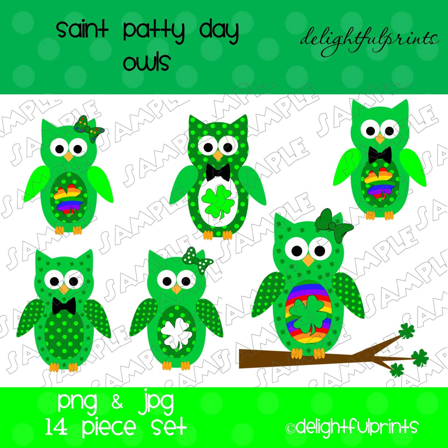 INSTAND DOWNLOAD Owl clipart set St. Patrick's Day digital clipart by delightfulprints