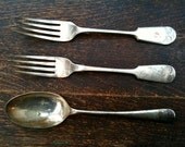 Vintage English Large Forks and 1 Spoon, mismatched Set