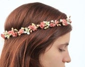 Coral Peach Flower Crown - Flower Hair Wreath, Bridal Floral Crown, Floral Tiara, Flower Girl Head Wreath, Weddings, Summer Accessory