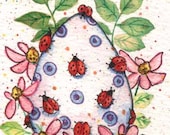 ACEO- "Ladybug Easter Egg"-original ink and watercolor illustration/fine art for Easter