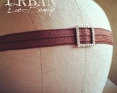 Brown Elastic Bohemian Styled Headband with Square Rhinestone buckle slide charm - One Brown Elastic Headband