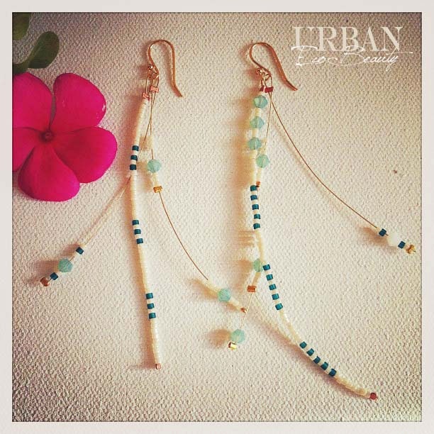 Stunning Aqua Beach Blue and White Swarovski Long Dangling Earrings - Delicate Long Light Weight Earrings with mixed beading