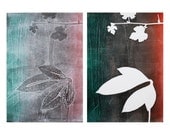 monoprint pair, botanical study on rice paper