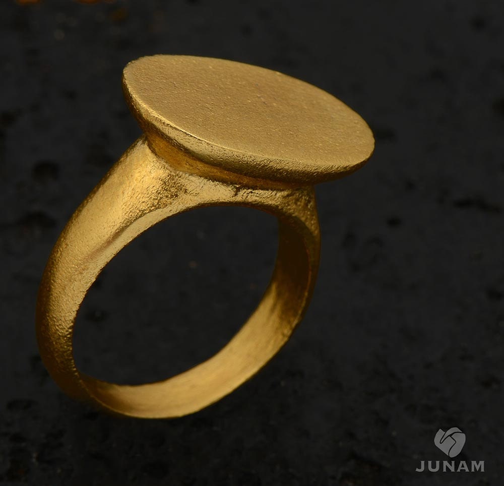 Gold Ring, Men's Ring, 18k gold plated, high ring, flat ring, matte surface, unique, ancient look, signet