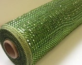 GREEN SHIMMER Deco Mesh Roll 21in x 10yds Geomesh for wreaths, christmas decor, holiday decorating