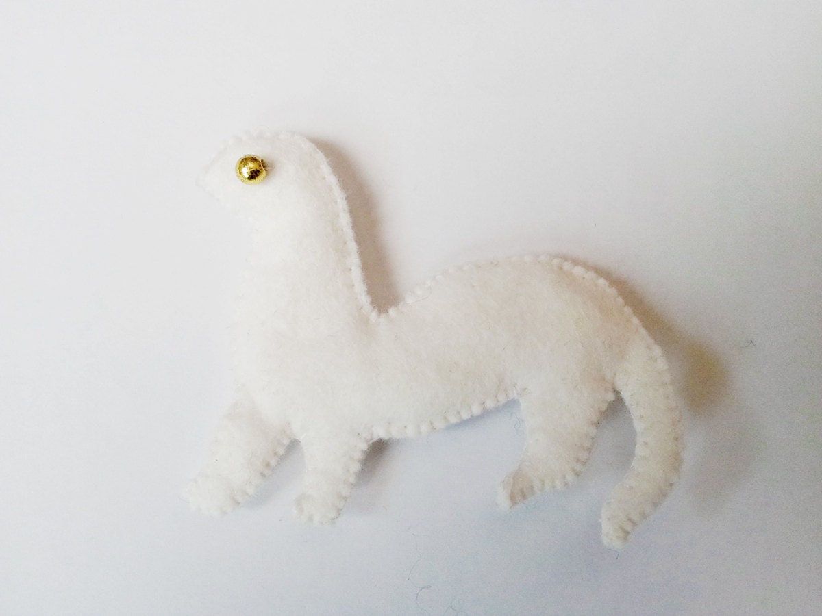 Albino ferret pin brooch
