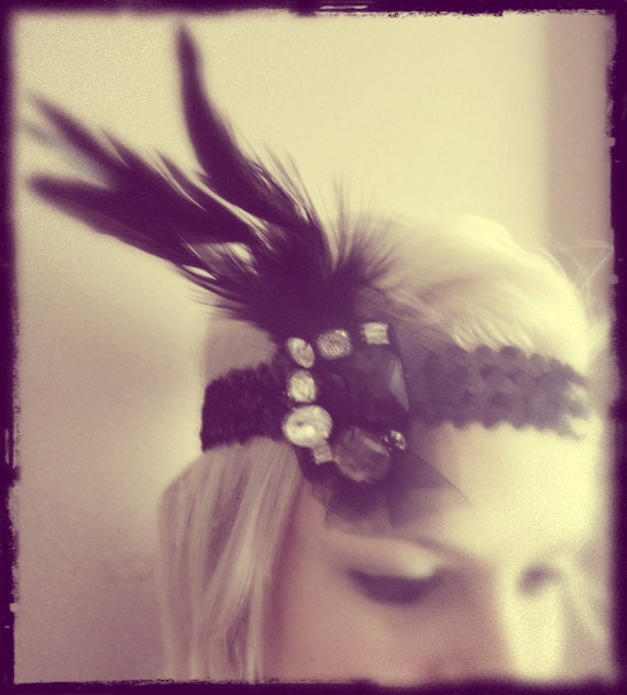 1920s black flapper headband races