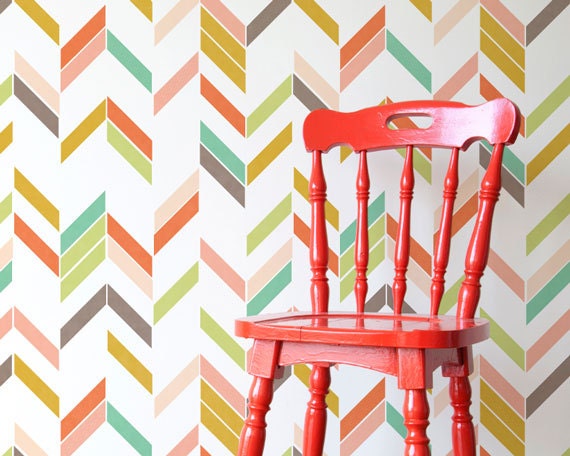 Large Graphic Herringbone Shuffle Allover Modern Wall Stencil for Easy Stenciled DIY Decor