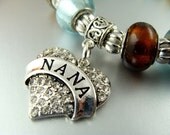 NANA mixed blues and browns Stretch European Bead Charm Bracelet