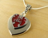 I LOVE ELVIS Charm over high polished Stainless Steel Heart with ss 925 Necklace