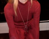 Sexy Austere Rust Red 70s High Neck Dress