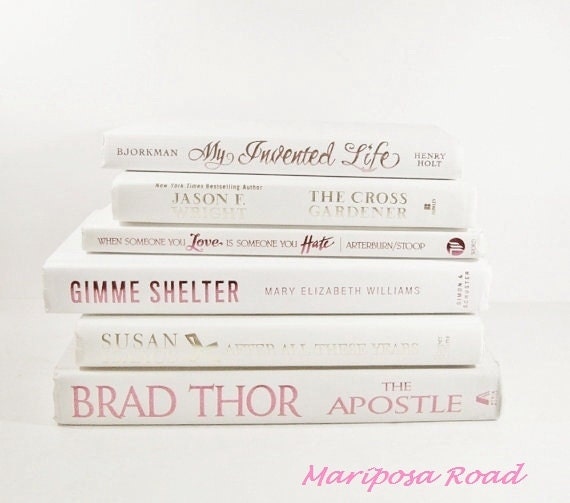 6 Sexy White Book Collection Metallic Lettering//Interior Design/ Decorating with Books- Photography Props - MariposaRoad