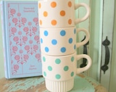 60s POLKA DOTS Stackable Mugs....blue. green. mustard. kitchen. colorful polka dots. coffee. tea. drink. cream. kitsch. groovy. retro. 1960s