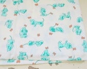 Vintage DOG FABRIC.....dog lover. dog print. green dog. puppy. sewing. crafts. retro. mod. vintage fabric. animal lover