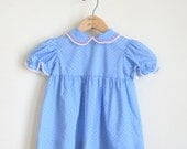 Vintage BLUE DOTS Girls Dress....size 2 3 girls...blue dress. girls. kids. children. nautical. mod. 60s dress. summer.