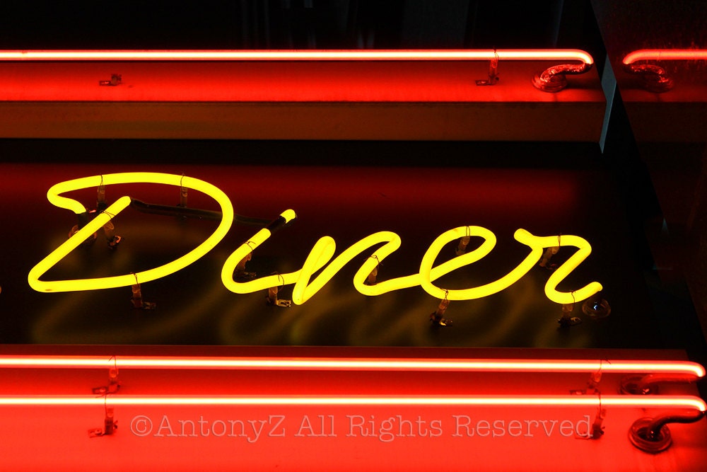 Red Yellow Neon Diner Kitchen Sign in New York City 8 x 10 Fine Art Print