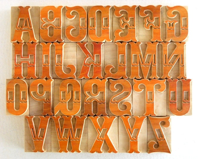 A to Z - 26 Beautiful Designer Letterpress Wood Type, 2" High - V25 - FREE SHIPPING