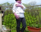 Women's accessories set scarf / cowl fingerless gloves hand knitting crochet chunky fashion - pink rose dust soft warm winter wool acrylic