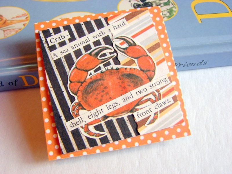 Dictionary Definition Magnet - Crab - A Sea Animal With A Hard Shell - 3D Dimensional Large Chipboard Decoupage Paper Collage